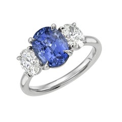 3.20 Carat GIA Certified No Heat Ceylon Sapphire Oval Diamond Platinum Ring