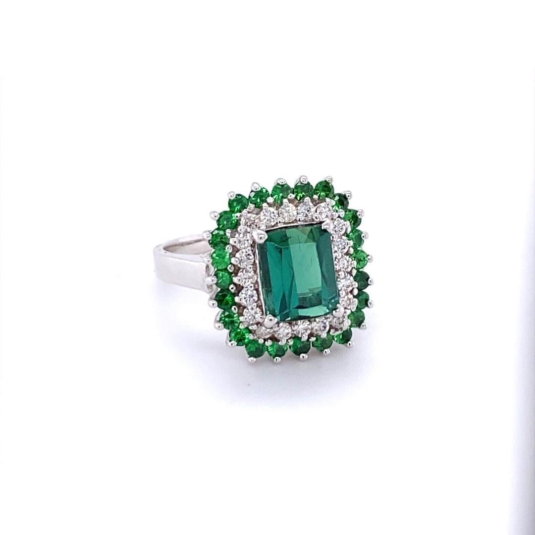 Contemporary 3.20 Carat Green Tourmaline Tsavorite Diamond Gold Engagement Ring For Sale