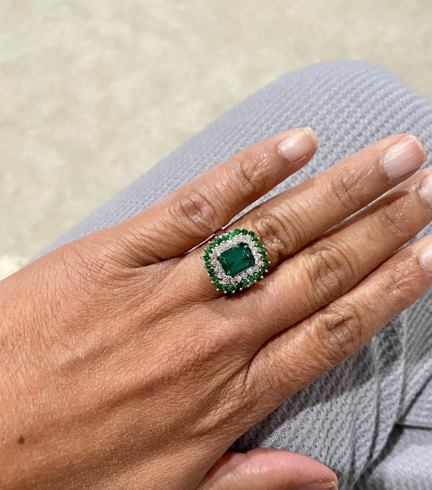 Women's 3.20 Carat Green Tourmaline Tsavorite Diamond Gold Engagement Ring For Sale