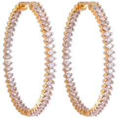 3.20 Carat Inside Out Diamond 18 Karat Yellow Gold Hoop Earrings