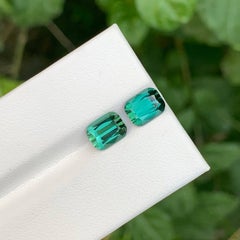 3.20 Carat Loose Bluish Green Tourmaline Pair Cushion Cut Natural Afghan Gems