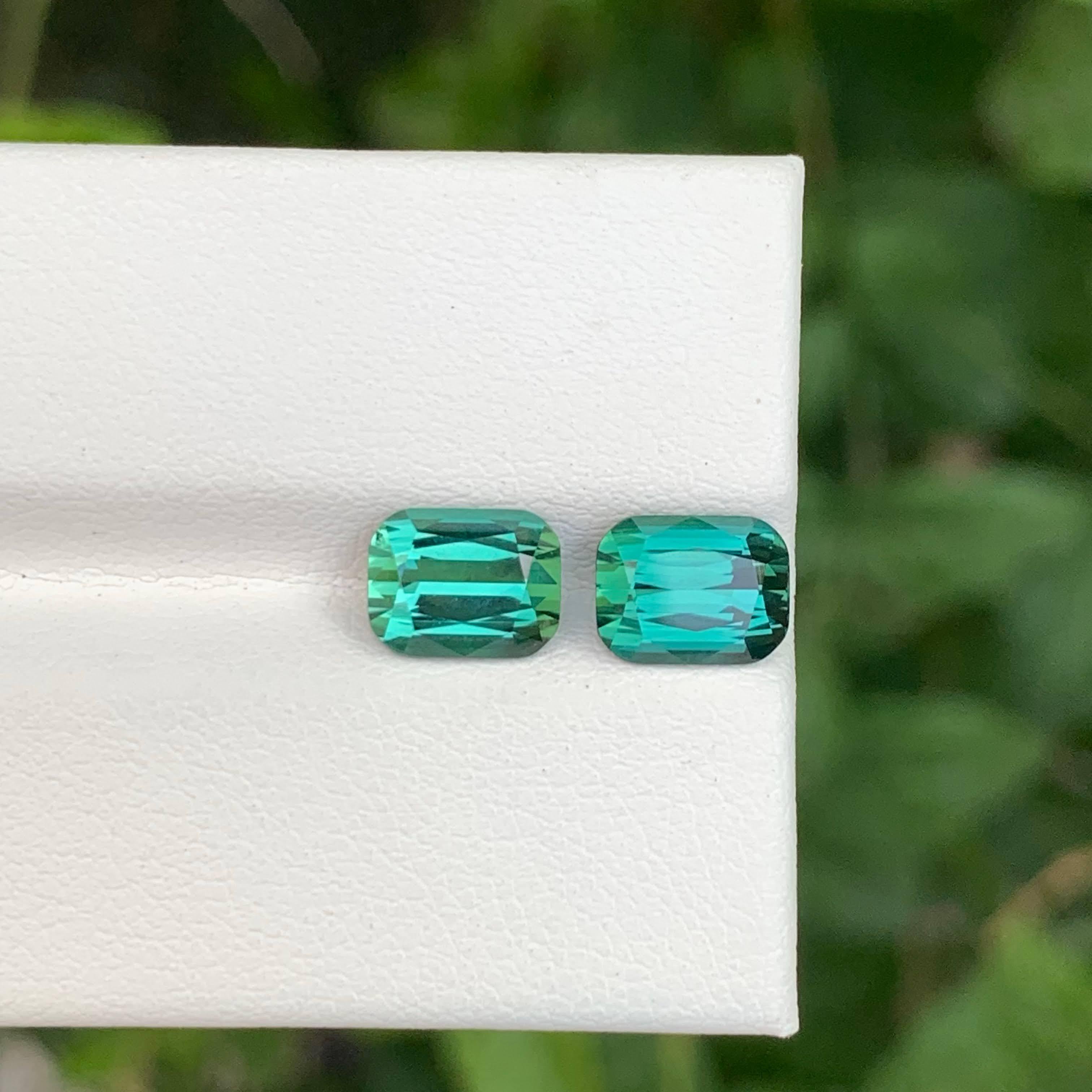 Modern 3.20 Carat Loose Bluish Green Tourmaline Pair Cushion Cut Natural Afghan Gems For Sale