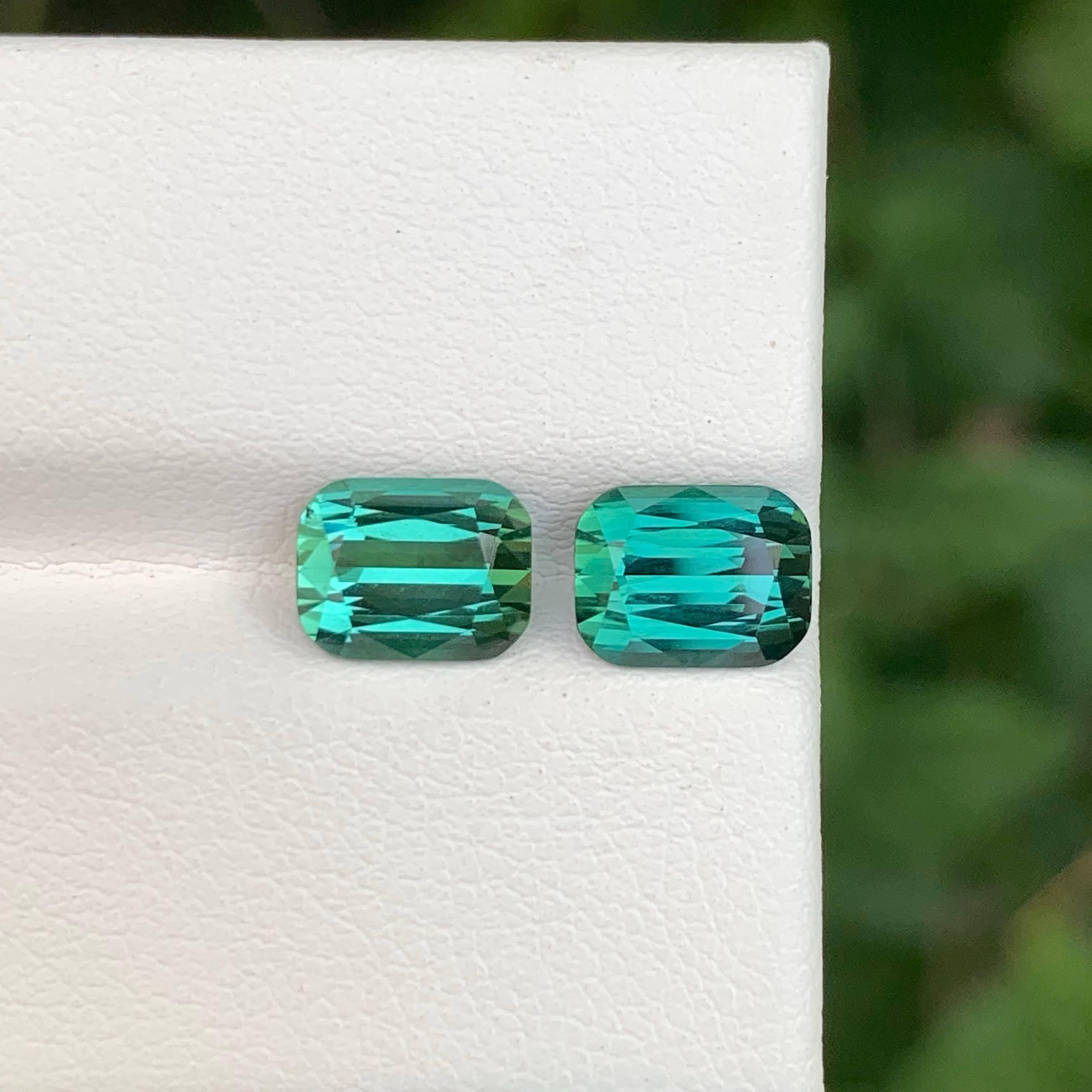 3.20 Carat Loose Bluish Green Tourmaline Pair Cushion Cut Natural Afghan Gems In New Condition For Sale In Bangkok, TH