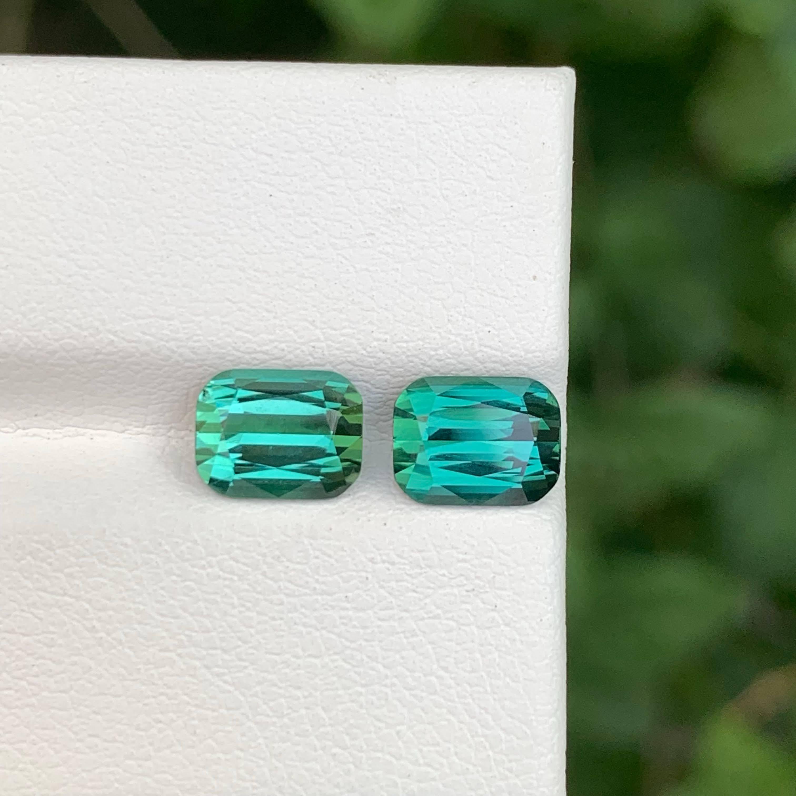 3.20 Carat Loose Bluish Green Tourmaline Pair Cushion Cut Natural Afghan Gems For Sale 1