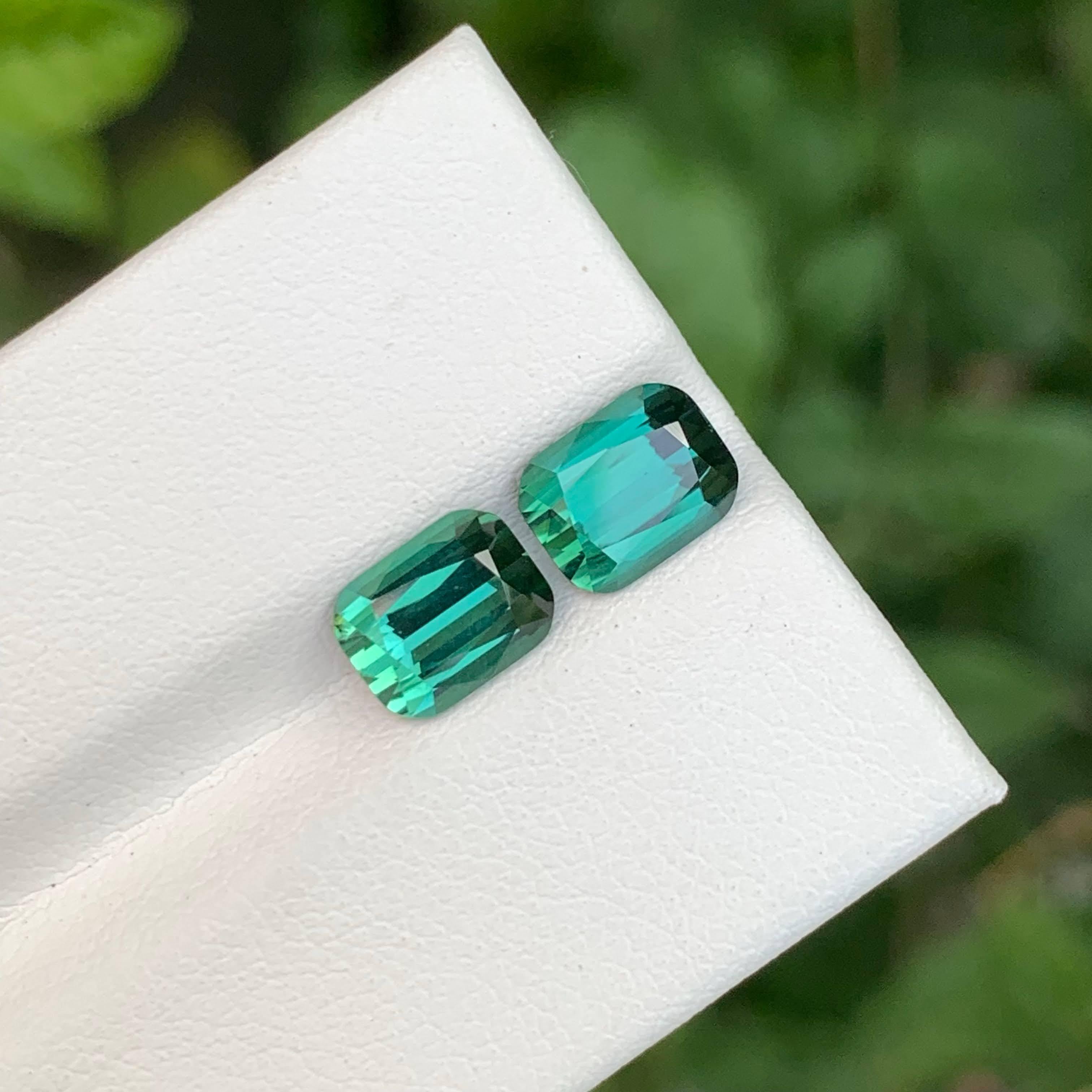 3.20 Carat Loose Bluish Green Tourmaline Pair Cushion Cut Natural Afghan Gems For Sale 2