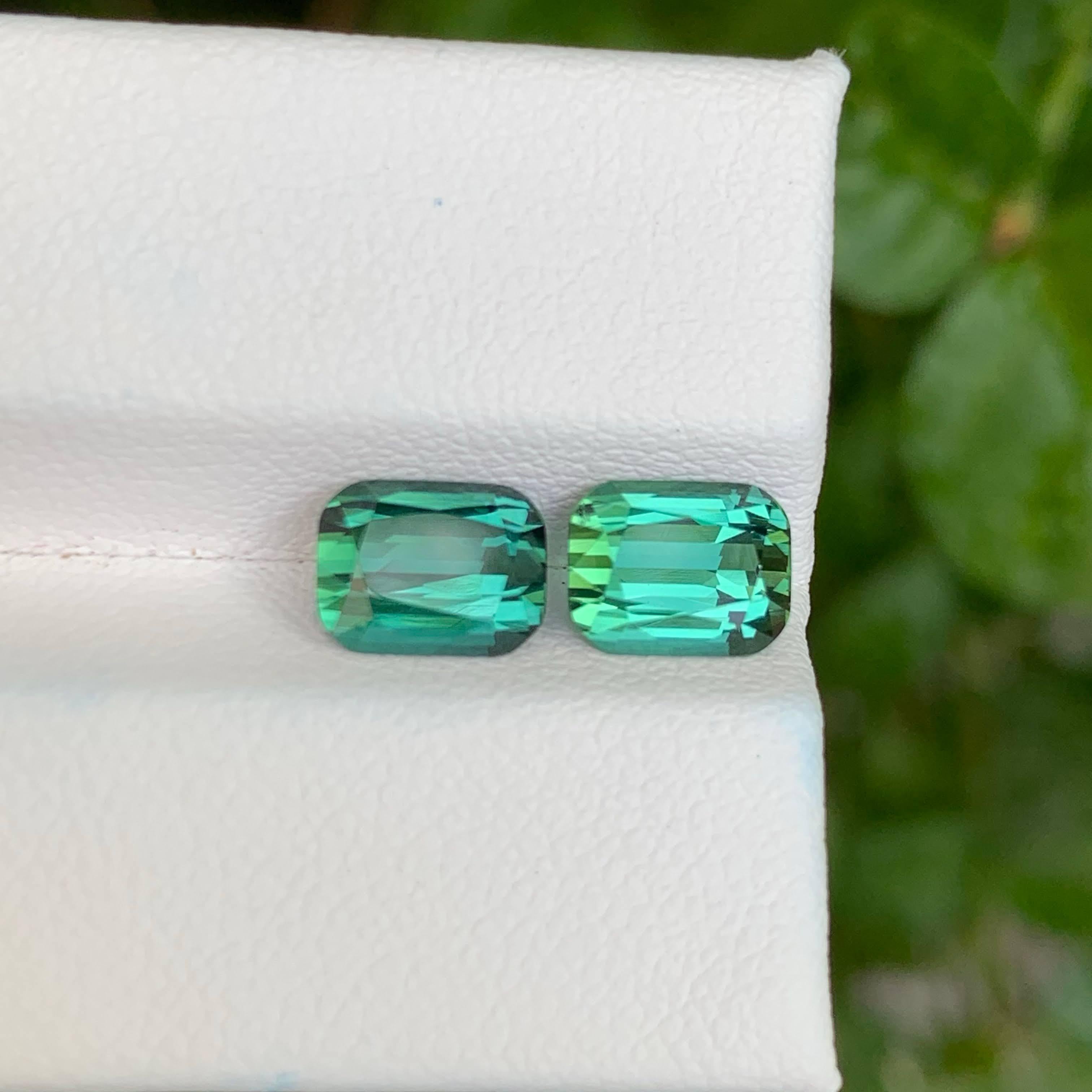 3.20 Carat Loose Bluish Green Tourmaline Pair Cushion Cut Natural Afghan Gems For Sale 3