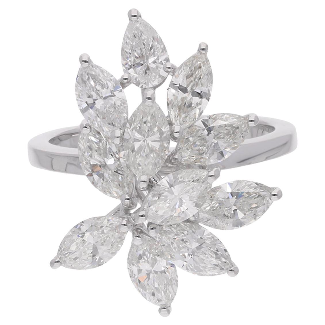 3.20 Carat Marquise Pear Diamond Ring 18 Karat White Gold Handmade Fine Jewelry