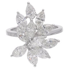 Bague en or blanc 18 carats avec diamants en forme de poire marquise de 3,20 carats, faite à la main