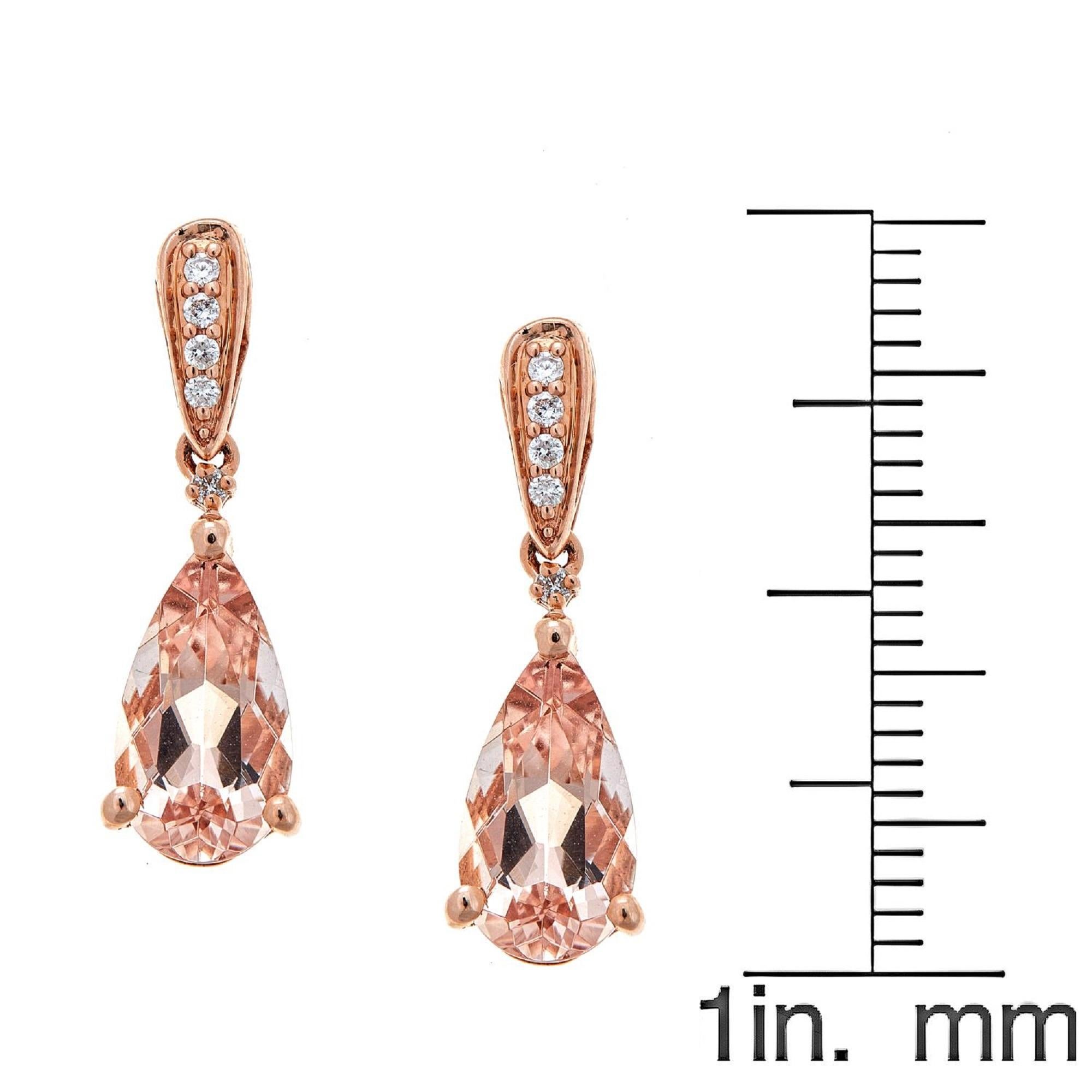 3.20 Carat Morganite Pear Cut Diamond Accents 14K Rose Gold Dangle Earring In New Condition For Sale In New York, NY