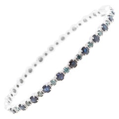 3.20 Carat Natural Blue Diamond and Sapphire 14 Karat Solid White Gold Bracelet
