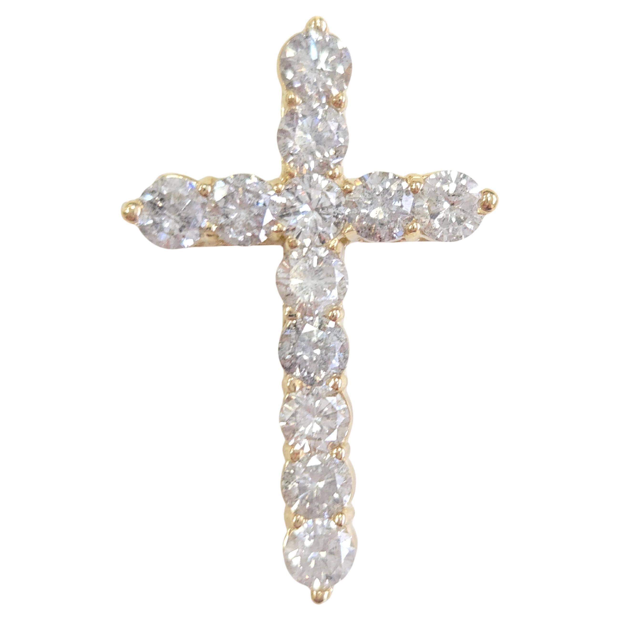 3.20 Carat Natural Diamond Cross Pendant 14 Karat Yellow Gold