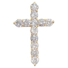 3,20 Karat natürlicher Diamant-Kreuz-Anhänger 14 Karat Gelbgold