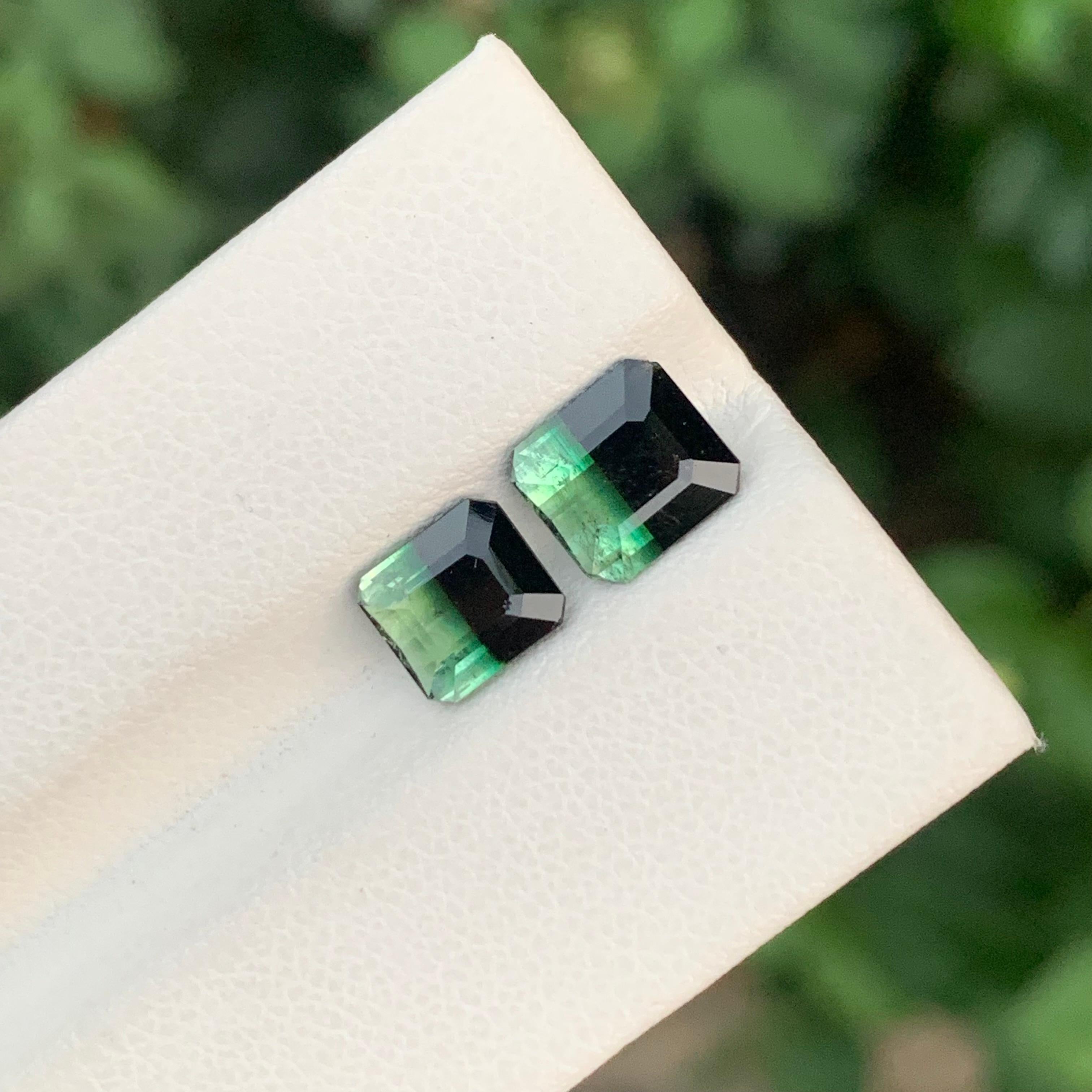 Arts and Crafts 3,20 Carati Nature Dual Loose Bi Colour Tourmaline Emerald Shape Gemstone in vendita