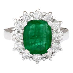 Emerald Diamond Ring In 14 Karat White Gold 