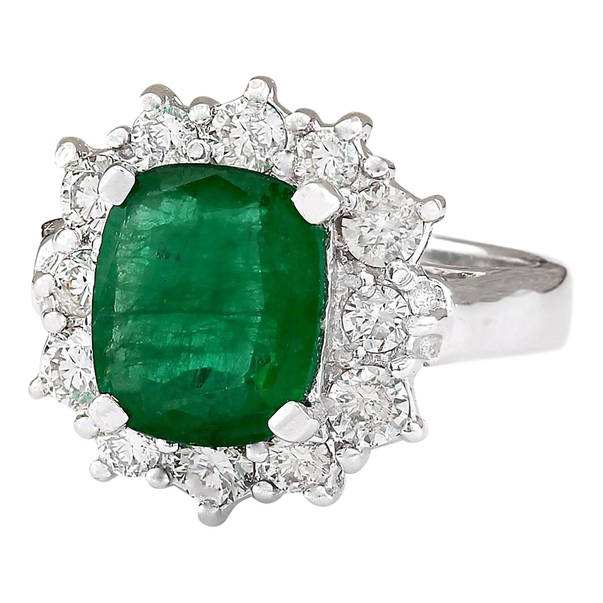 3.20 Carat Natural Emerald 14 Karat White Gold Diamond Ring
Stamped: 14K White Gold
Total Ring Weight: 6.7 Grams
Total Natural Emerald Weight is 2.10 Carat (Measures: 10.00x8.00 mm)
Treatment: Oiling 
Color: Green
Diamond Weight: Total Natural
