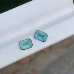 3.20 Carat Natural Loose Blue Seafoam Tourmaline Pair Emerald Shape Gemstone