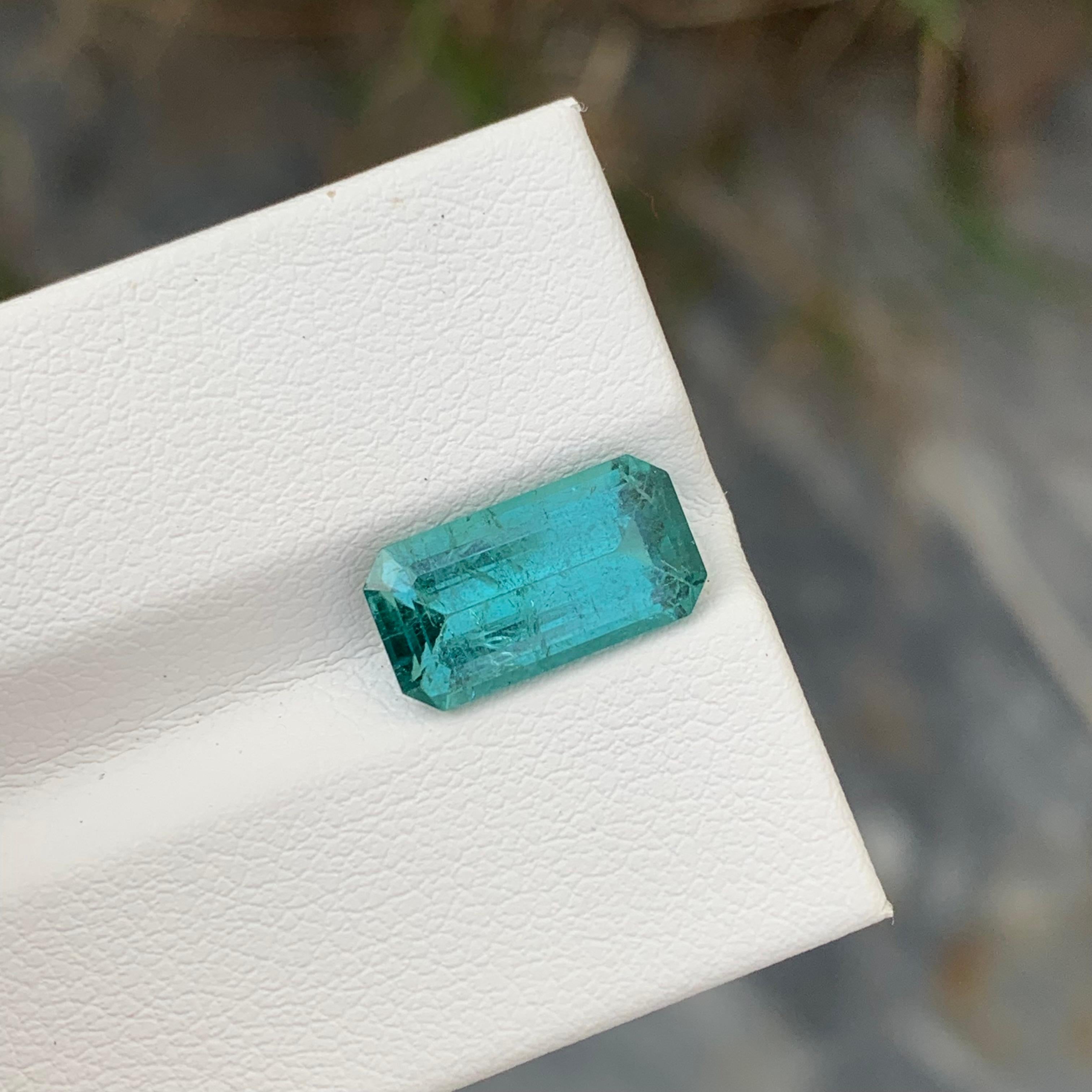 3.20 Carat Natural Loose Lagoon Seafoam Tourmaline Emerald Shape Gem For Ring  For Sale 5