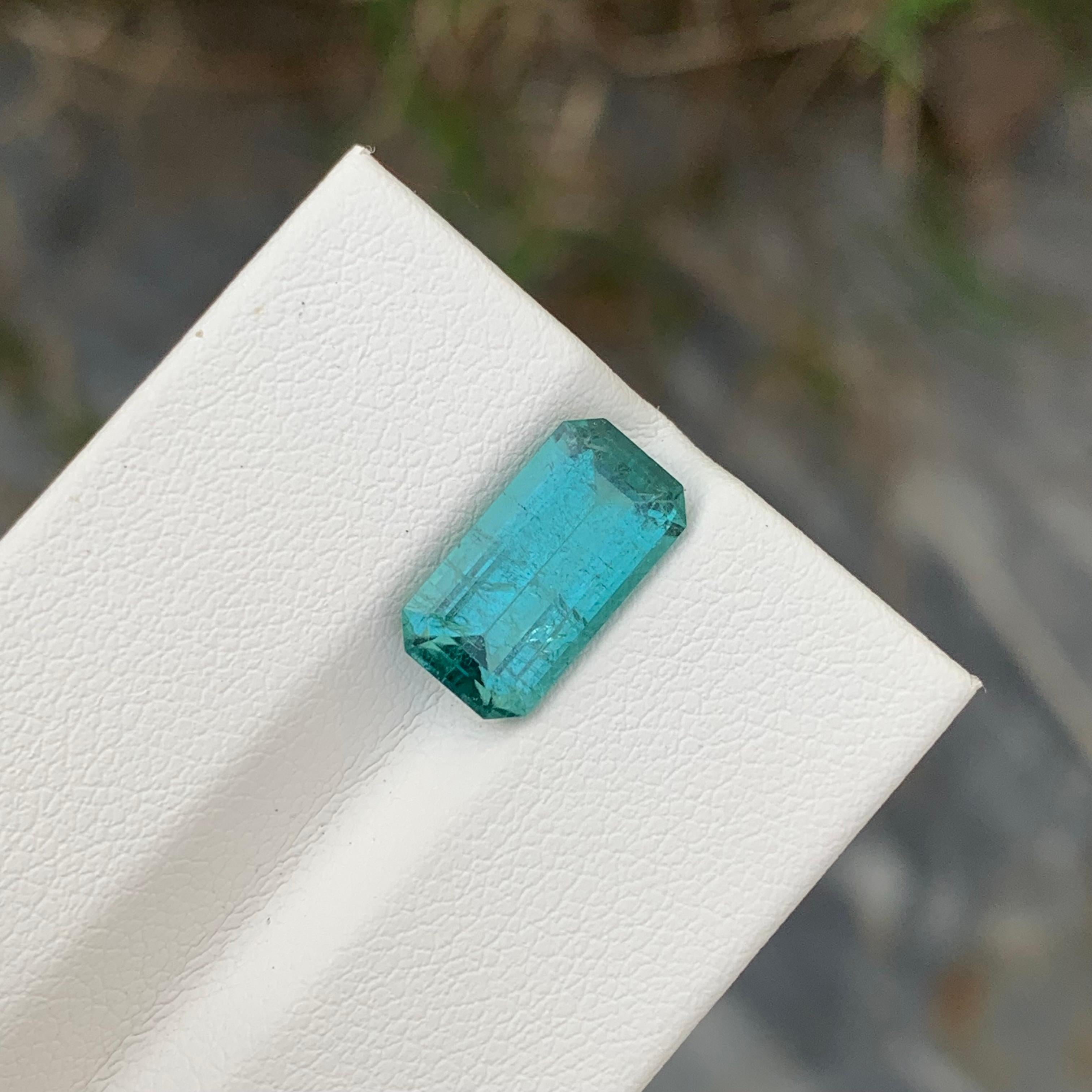 3.20 Carat Natural Loose Lagoon Seafoam Tourmaline Emerald Shape Gem For Ring  For Sale 1