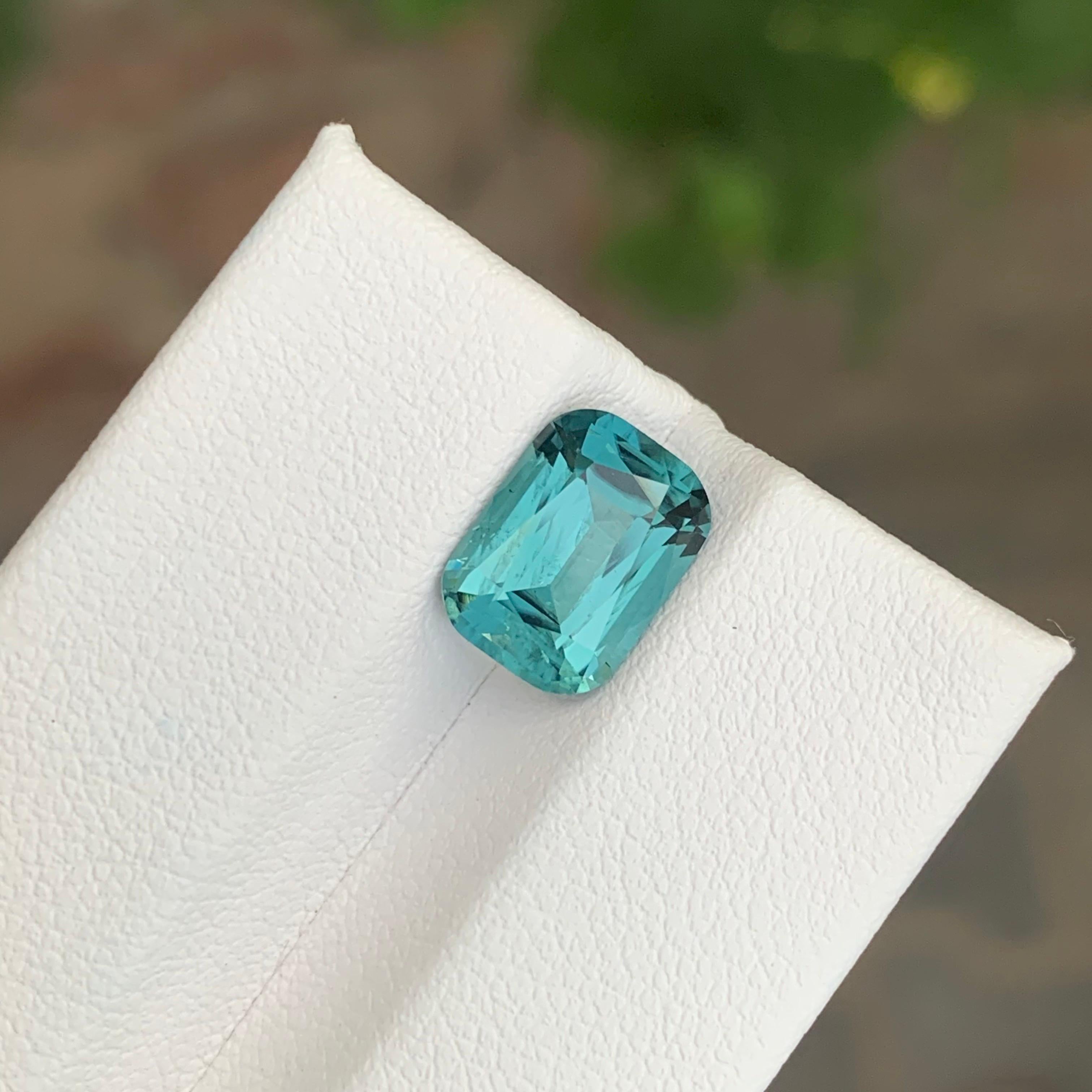 Cushion Cut 3.20 Carat Natural Loose Lagoon Tourmaline Cushion Shape Afghanistan’s Gemstone For Sale