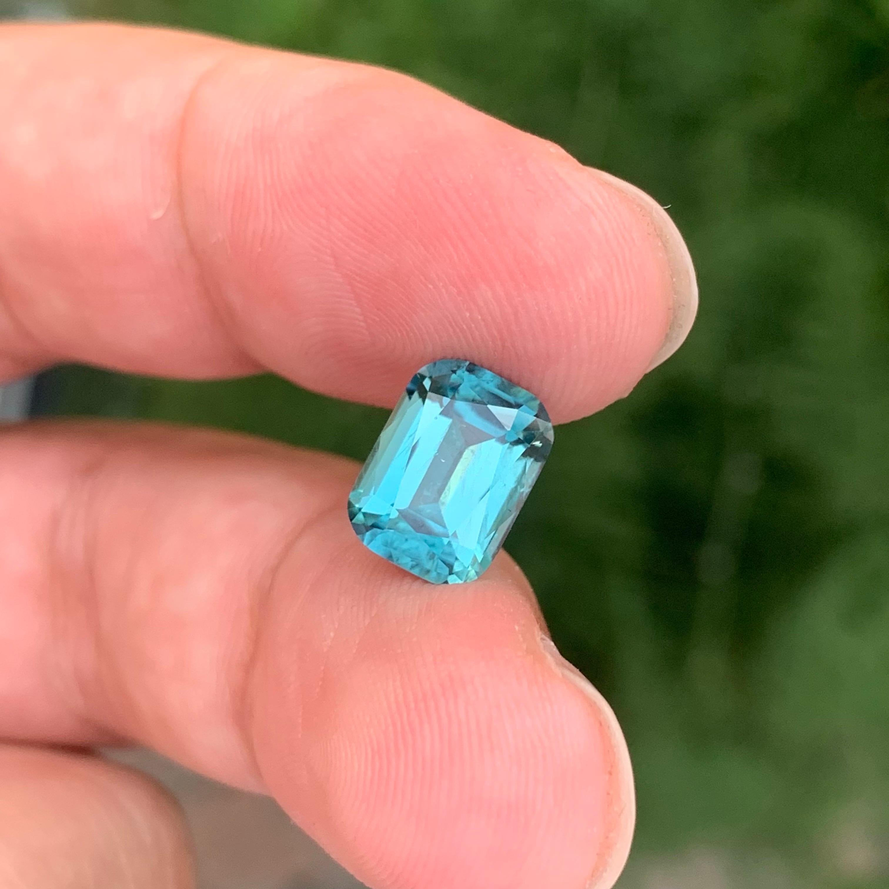 Women's or Men's 3.20 Carat Natural Loose Lagoon Tourmaline Cushion Shape Afghanistan’s Gemstone For Sale