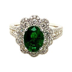 3.20 Carat Natural Oval Emerald and Diamond Ring 18 Karat White Gold