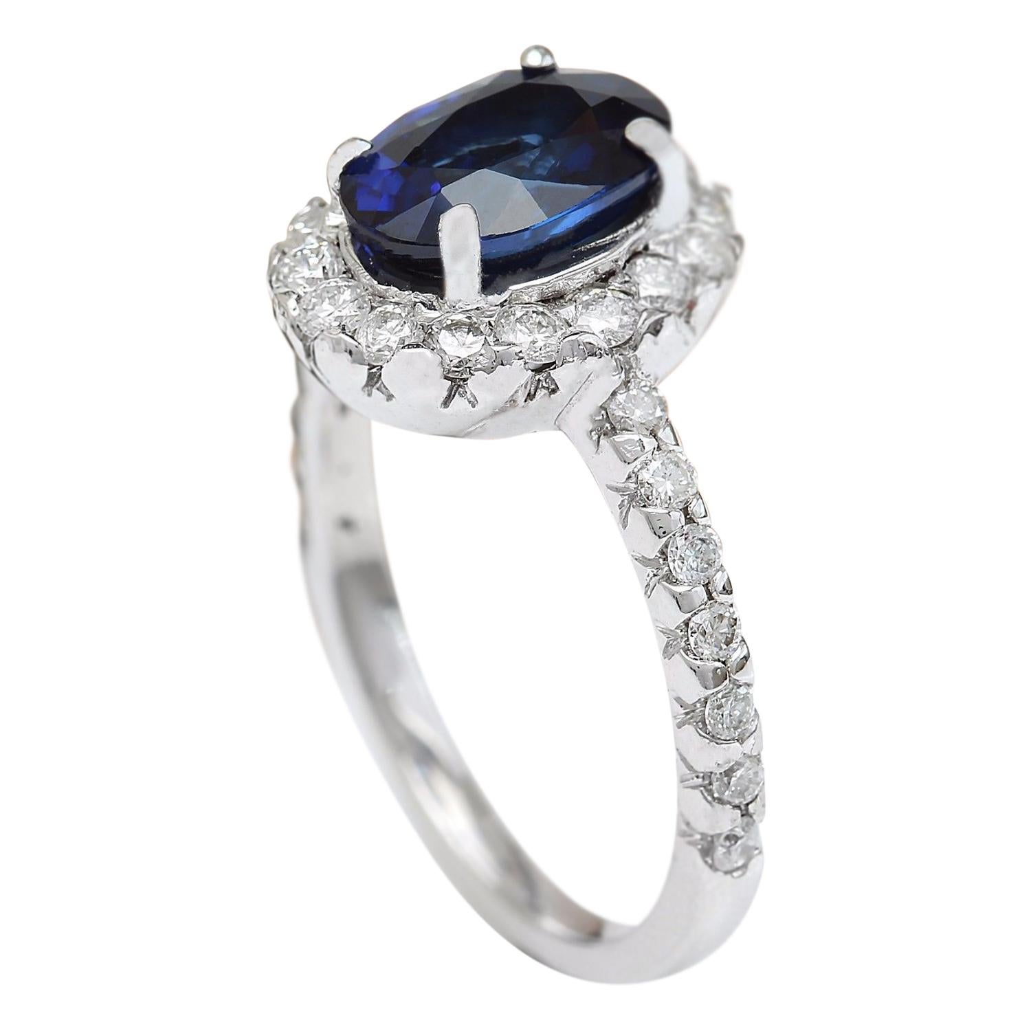 Women's 3.20 Carat Natural Sapphire 14 Karat Solid White Gold Diamond Ring For Sale