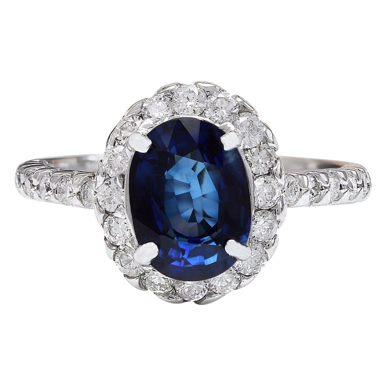 3.20 Carat Natural Sapphire 14 Karat Solid White Gold Diamond Ring For Sale