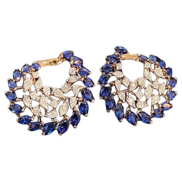3.20 Carat Natural Sapphire Diamonds Gold Earrings
