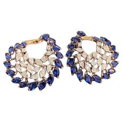 3.20 Carat Natural Sapphire Diamonds Gold Earrings