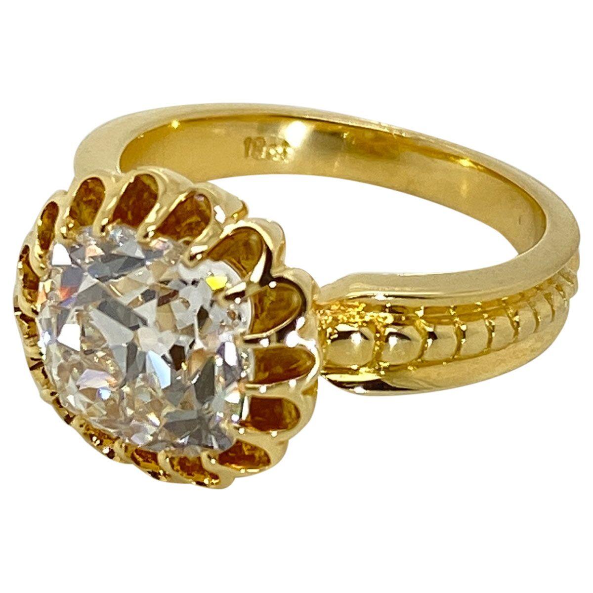 Romantic, charming and captivating - this beautiful 3.20ct old mine cut diamond has been reinvigorated in a new 18k yellow gold buttercup setting. The diamond is such a stand out, it's hard to find beautiful old cut diamonds like this - a GIA