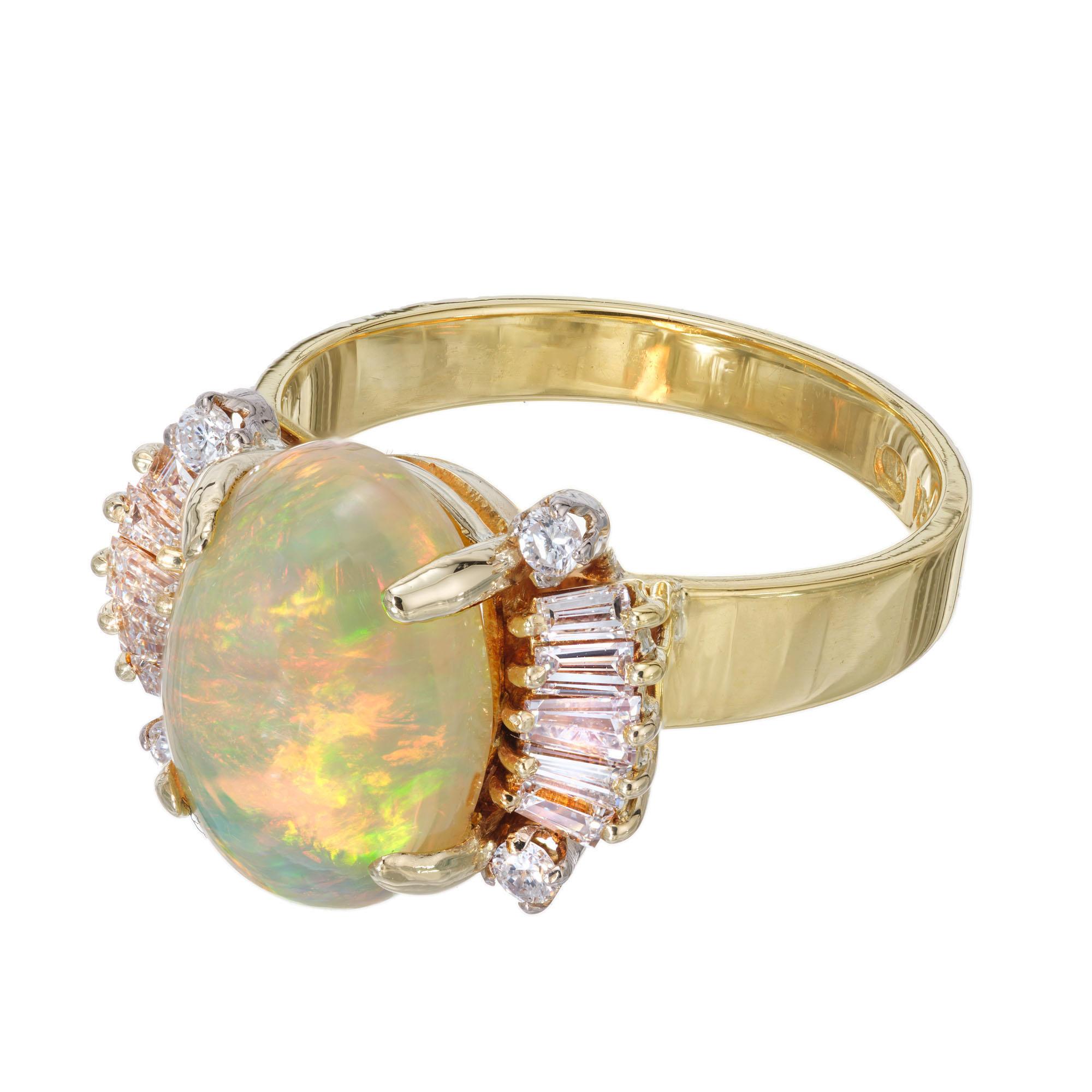 Oval Cut 3.20 Carat Opal Diamond Yellow Gold Ring For Sale