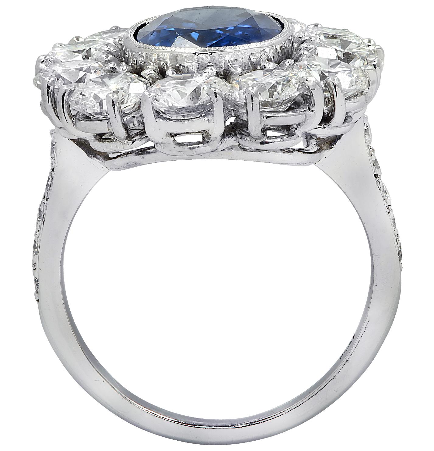 Oval Cut 3.20 Carat Oval Sapphire and Diamond Cocktail Ring For Sale