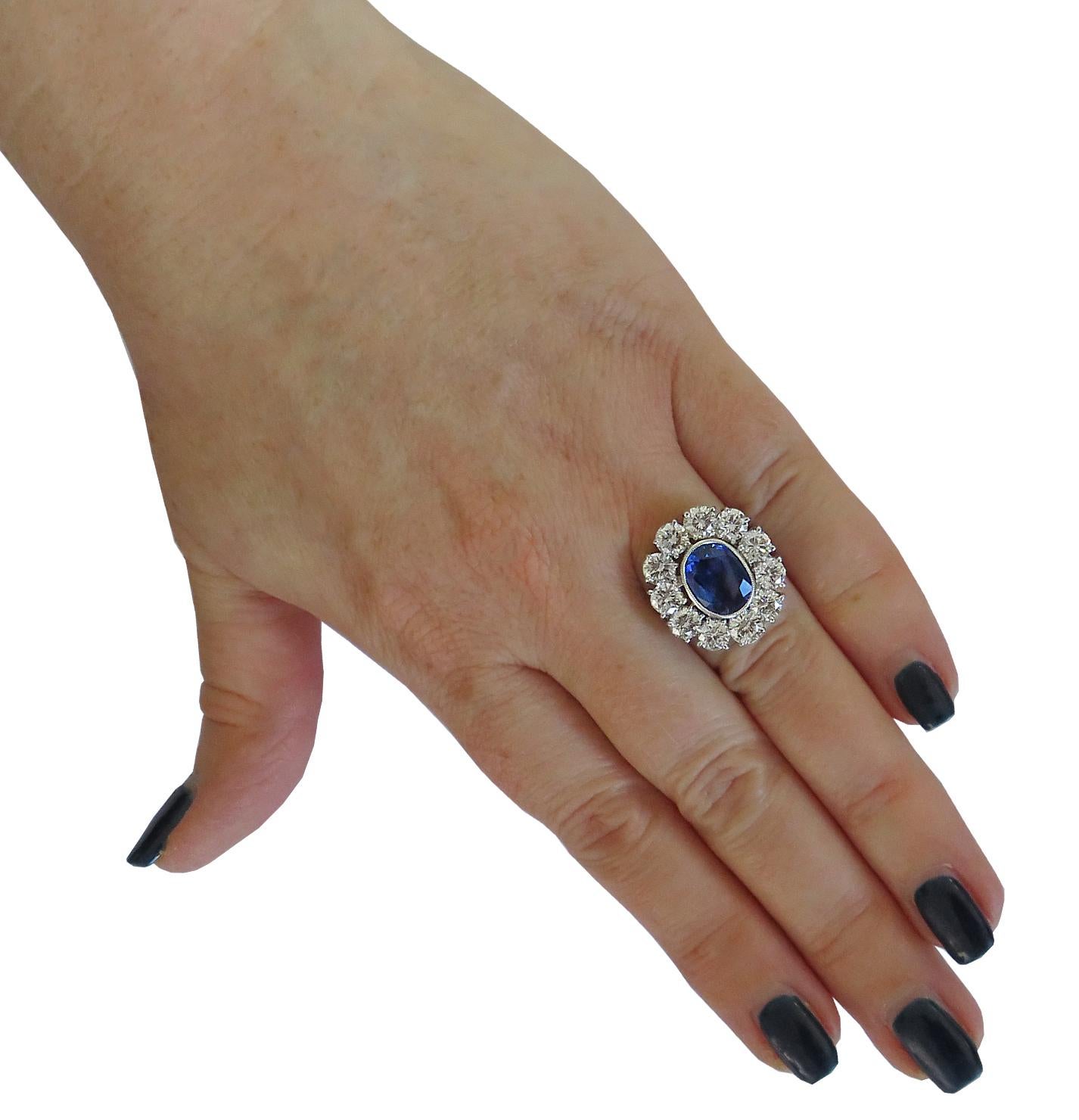 Women's 3.20 Carat Oval Sapphire and Diamond Cocktail Ring For Sale