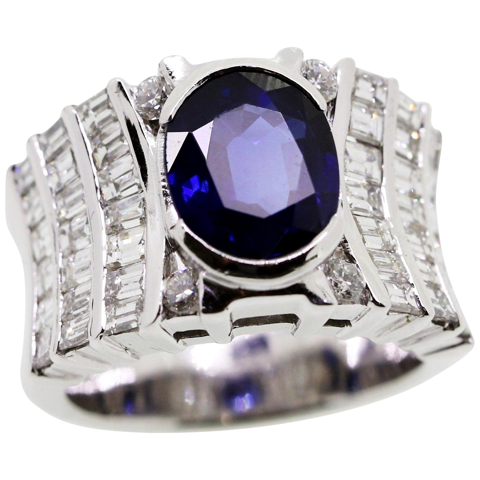 3.20 Carat Oval Sapphire and White Diamonds Cocktail Ring For Sale