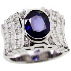 3.20 Carat Oval Sapphire and White Diamonds Cocktail Ring
