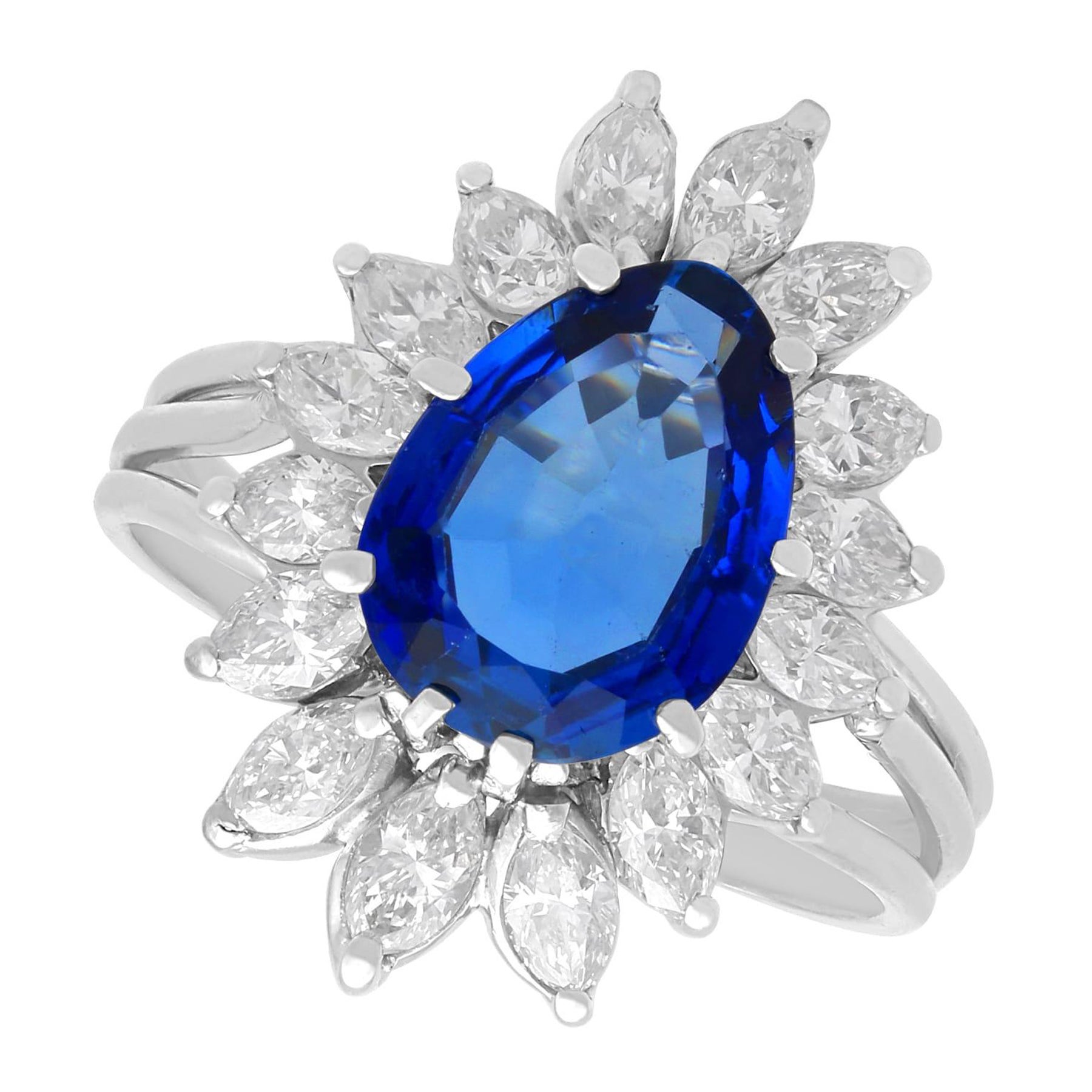 3.20 Carat Pear Cut Sapphire 3.05 Carat Diamond, Platinum Cocktail Ring