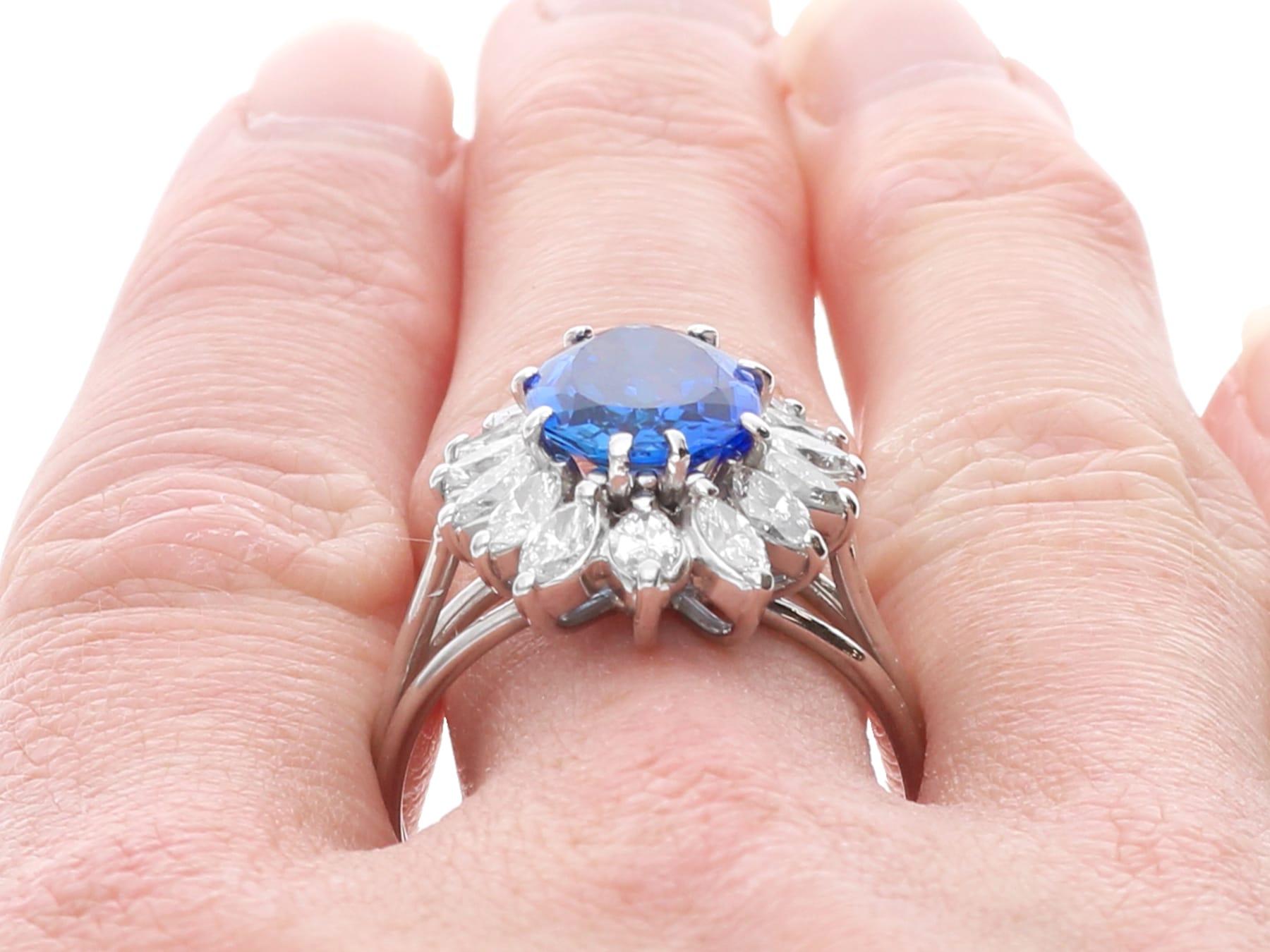 3.20 Carat Pear Cut Sapphire 3.05 Carat Diamond, Platinum Dress Ring Circa 1950 For Sale 6