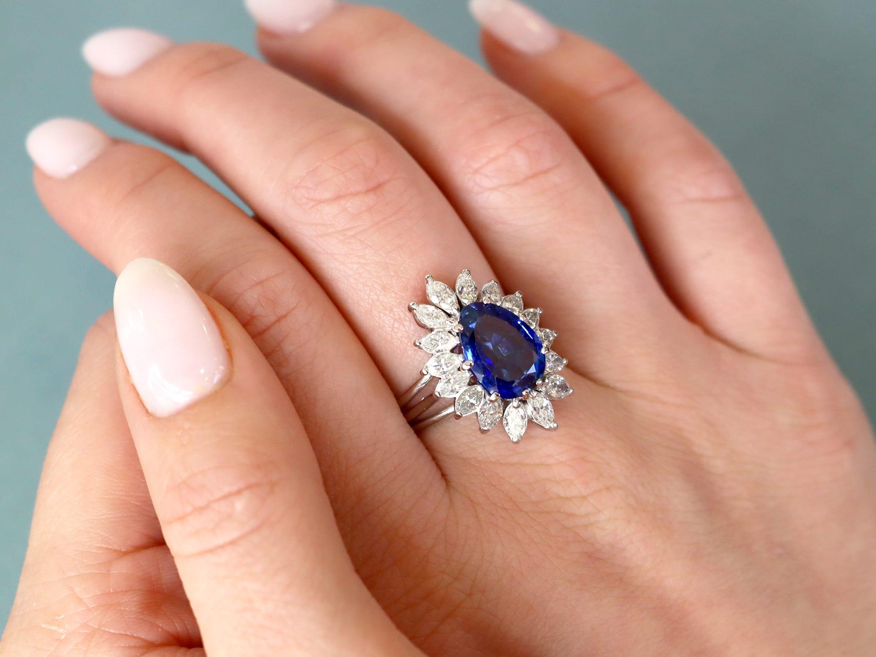 3.20 Carat Pear Cut Sapphire 3.05 Carat Diamond, Platinum Dress Ring Circa 1950 In Excellent Condition For Sale In Jesmond, Newcastle Upon Tyne