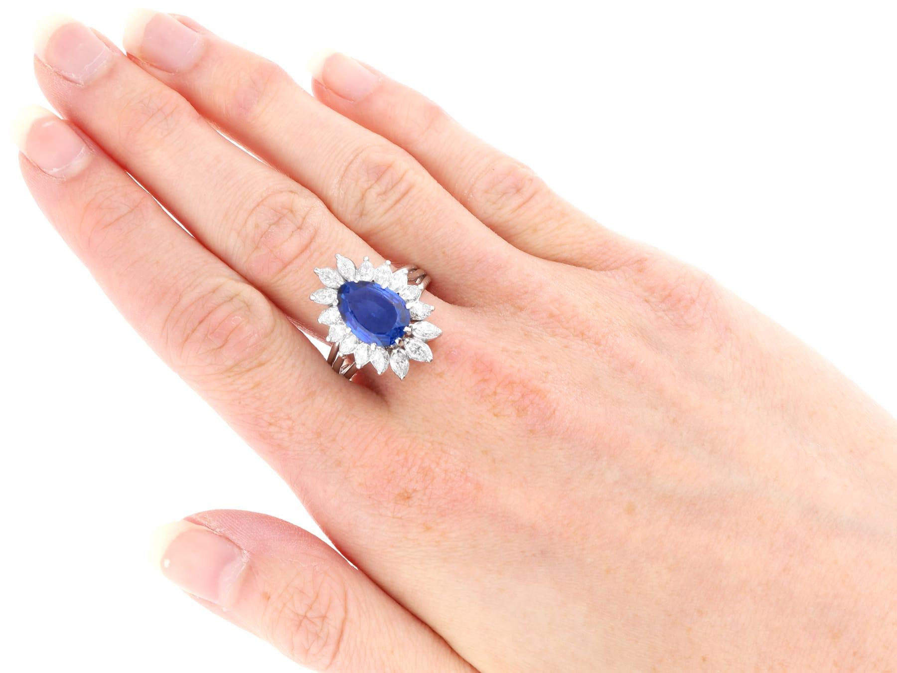3.20 Carat Pear Cut Sapphire 3.05 Carat Diamond, Platinum Dress Ring Circa 1950 For Sale 4