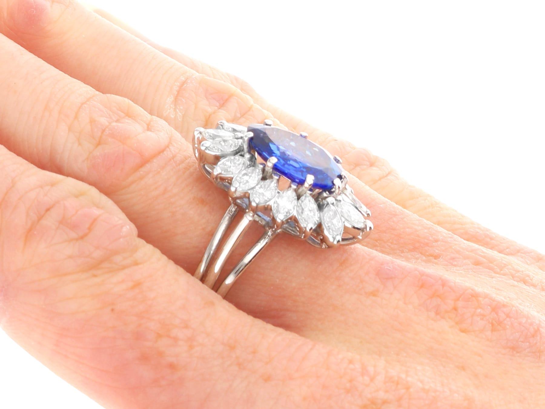 3.20 Carat Pear Cut Sapphire 3.05 Carat Diamond, Platinum Dress Ring Circa 1950 For Sale 5
