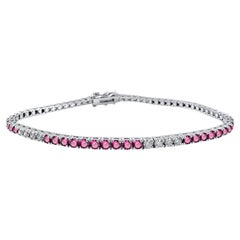 3.20 Carat Pink Sapphire and Diamond Tennis Bracelet in 14K White Gold, 7 Inches