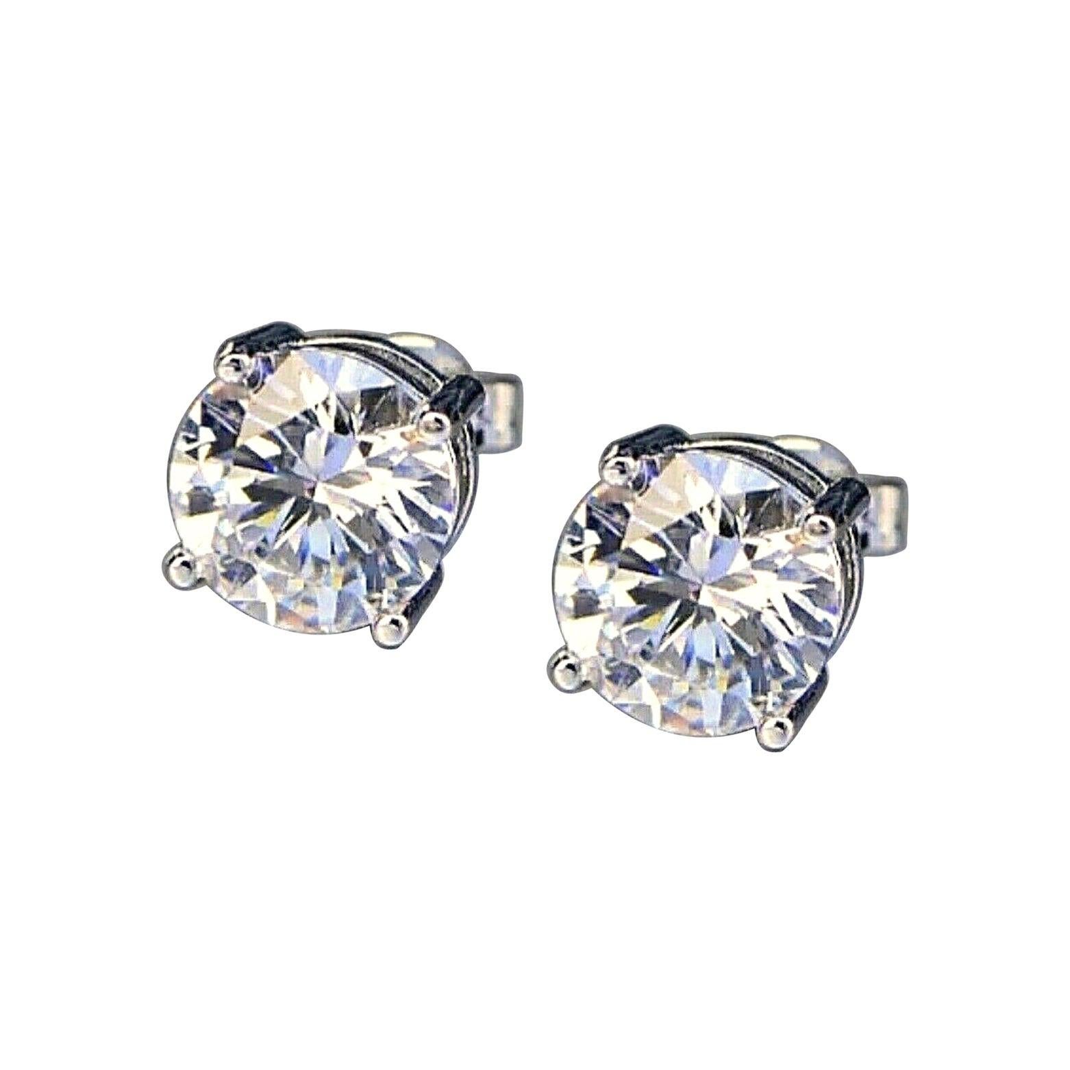 3.20 Carat Round Cut Diamond Stud Earrings Platinum