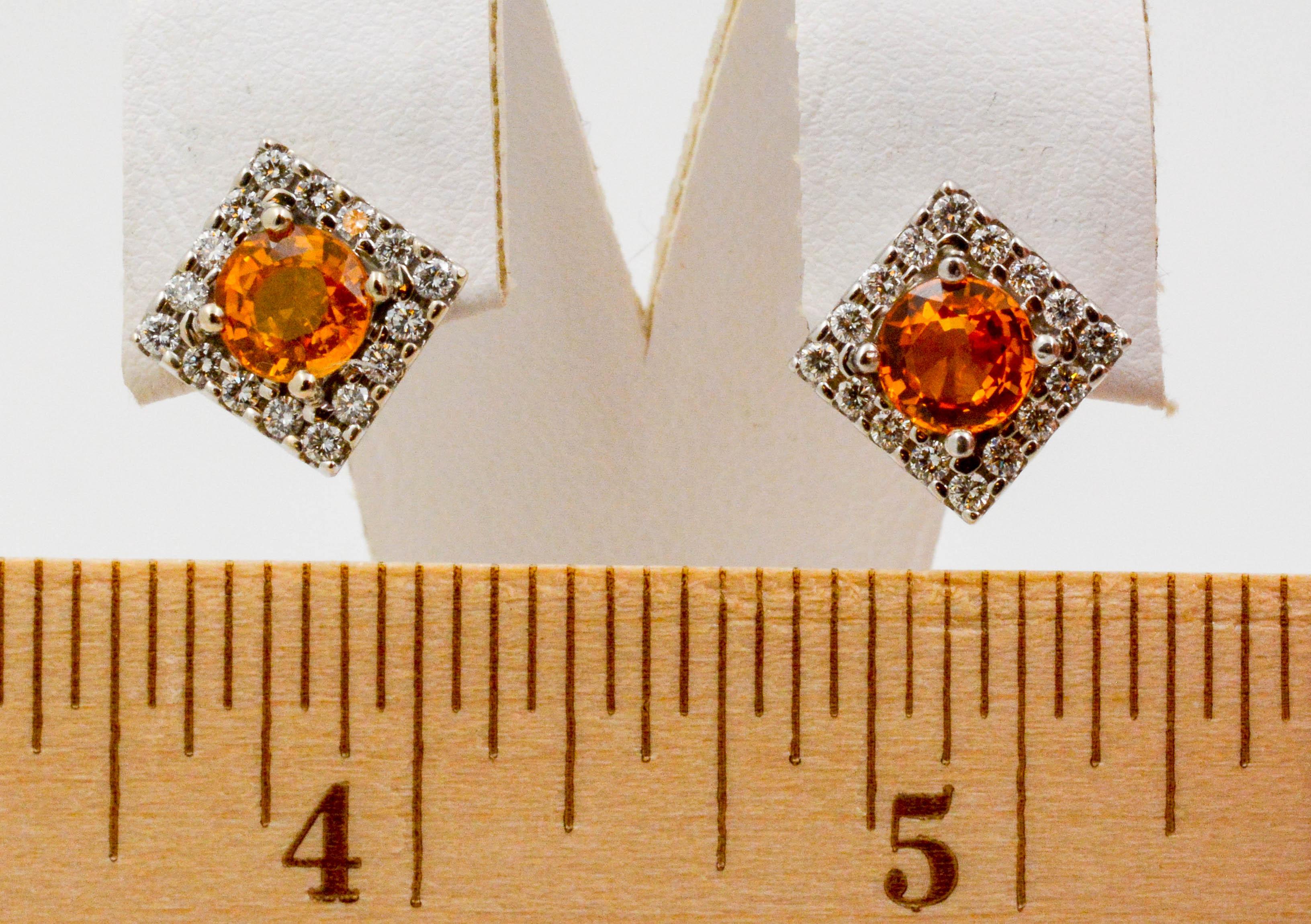 3.20 Carat Round Gold Sapphires .64 Carat Diamonds 18 Karat White Gold Earrings 6