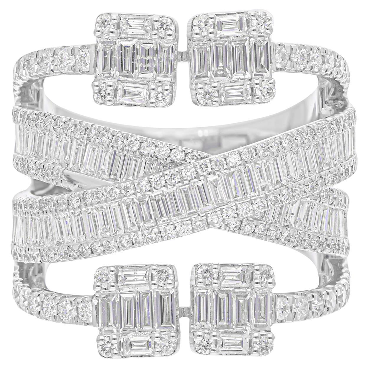 3.20 Carat SI Clarity HI Color Baguette Diamond Ring 14 Karat White Gold Jewelry
