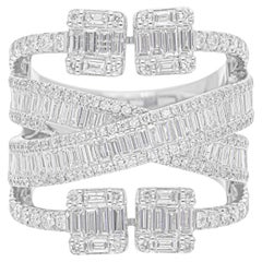 3.20 Carat SI Clarity HI Color Baguette Diamond Ring 14 Karat White Gold Jewelry