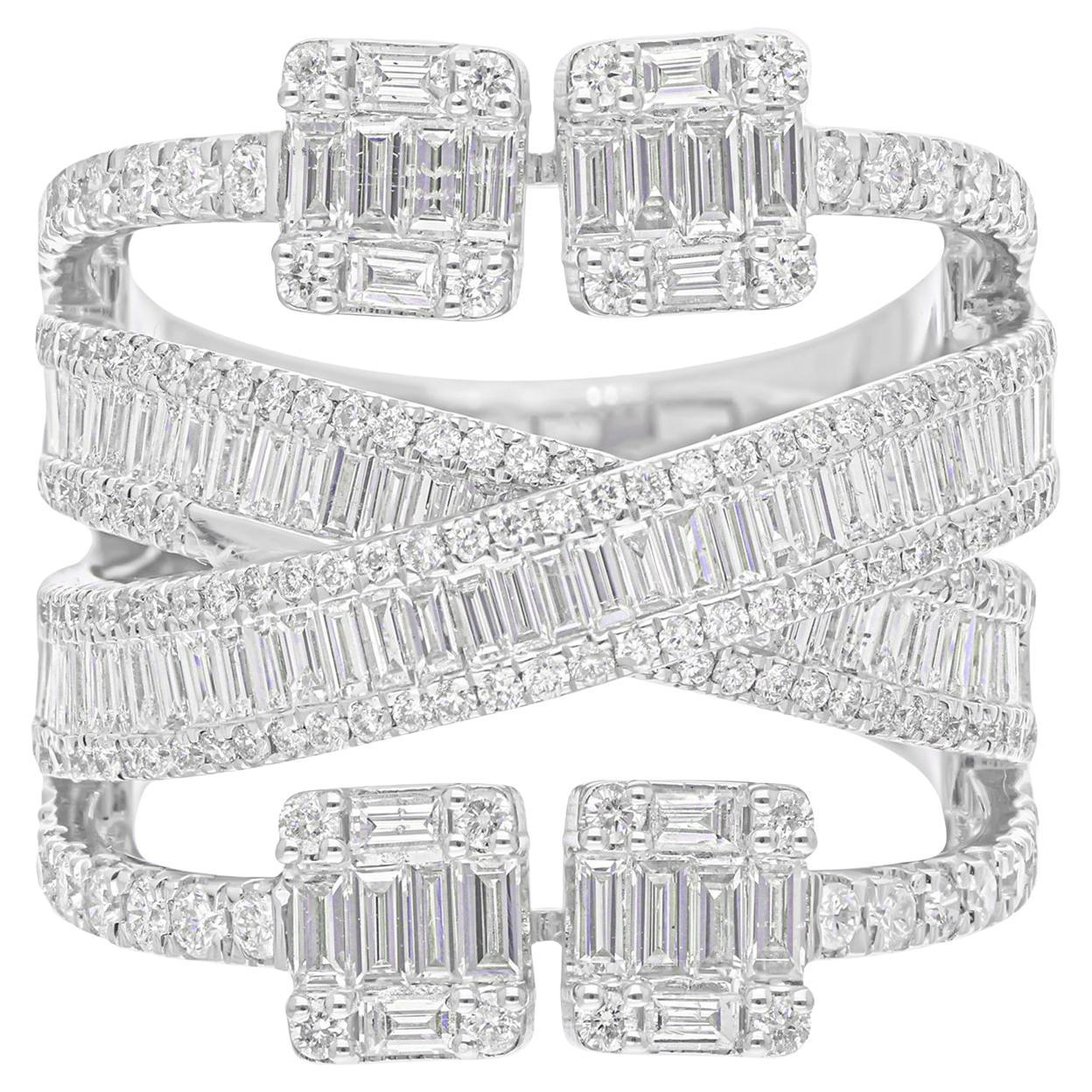 3,20 quilates SI Claridad HI Color Anillo de diamantes baguette Joyas de oro blanco de 14 quilates