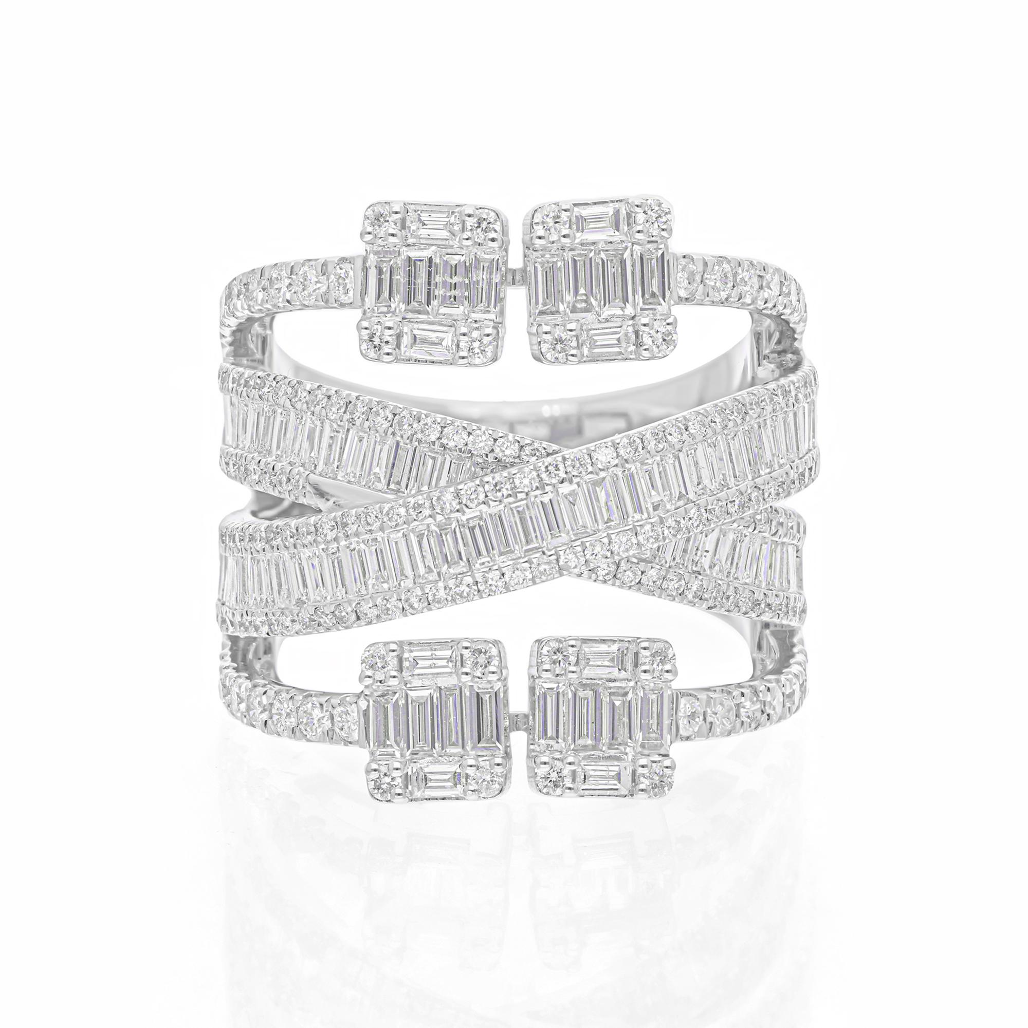 3,20 quilates SI Claridad HI Color Anillo de diamantes baguette Joyas de oro blanco de 18 quilates