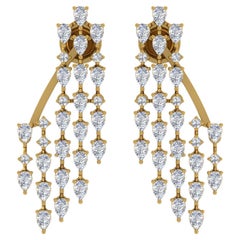 Orecchini di diamanti da 3,20 carati SI/H Pear Round Brilliante Cut in oro giallo 14 carati