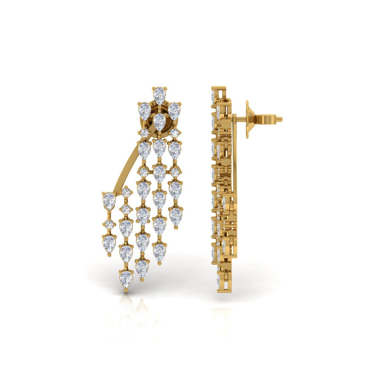 Modern 3.20 Carat SI/H Pear Round Brilliant Cut Diamond Earrings 18 Karat Yellow Gold For Sale