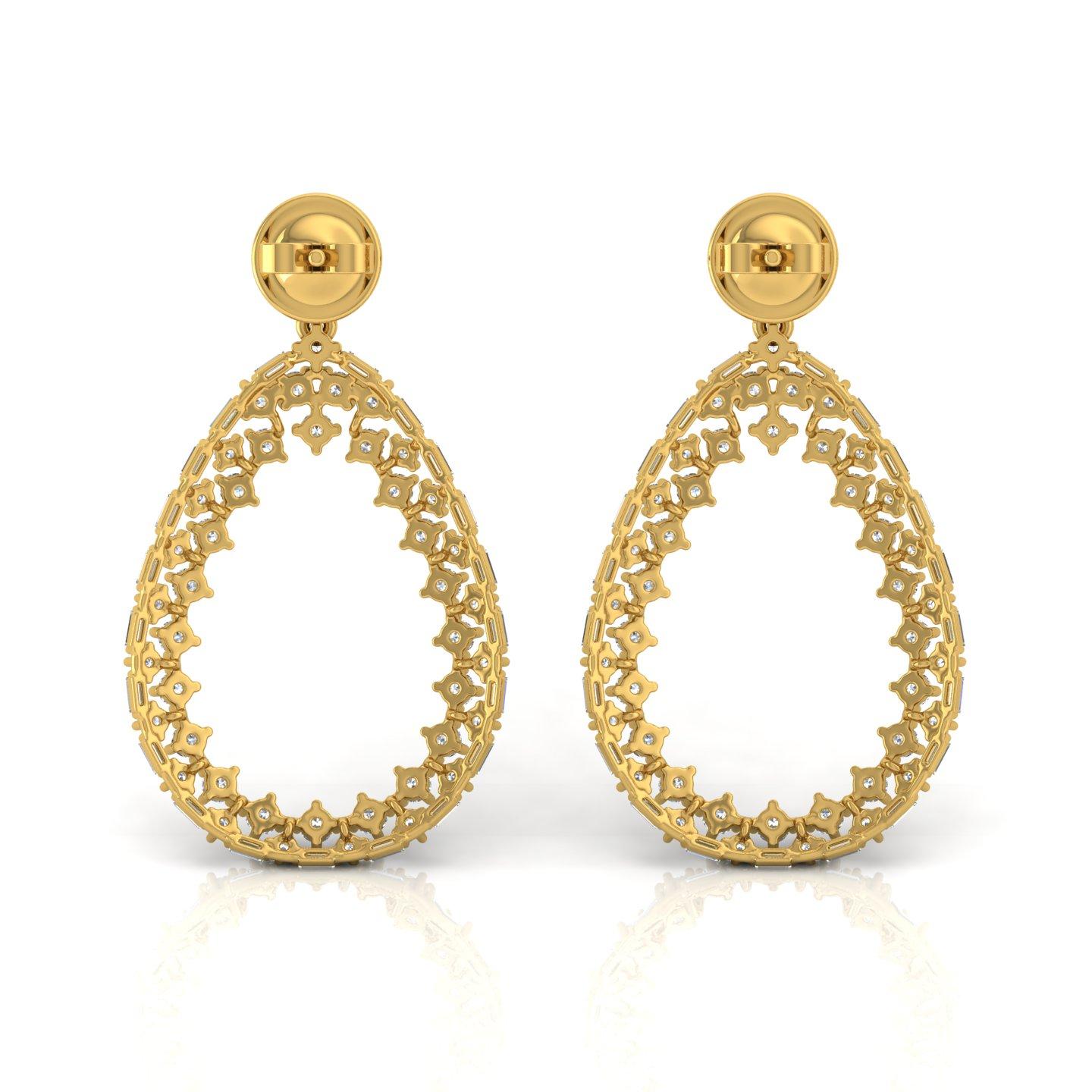 Modern 3.20 Carat SI/HI Baguette Diamond Dangle Earrings 18 Karat Yellow Gold Jewelry For Sale